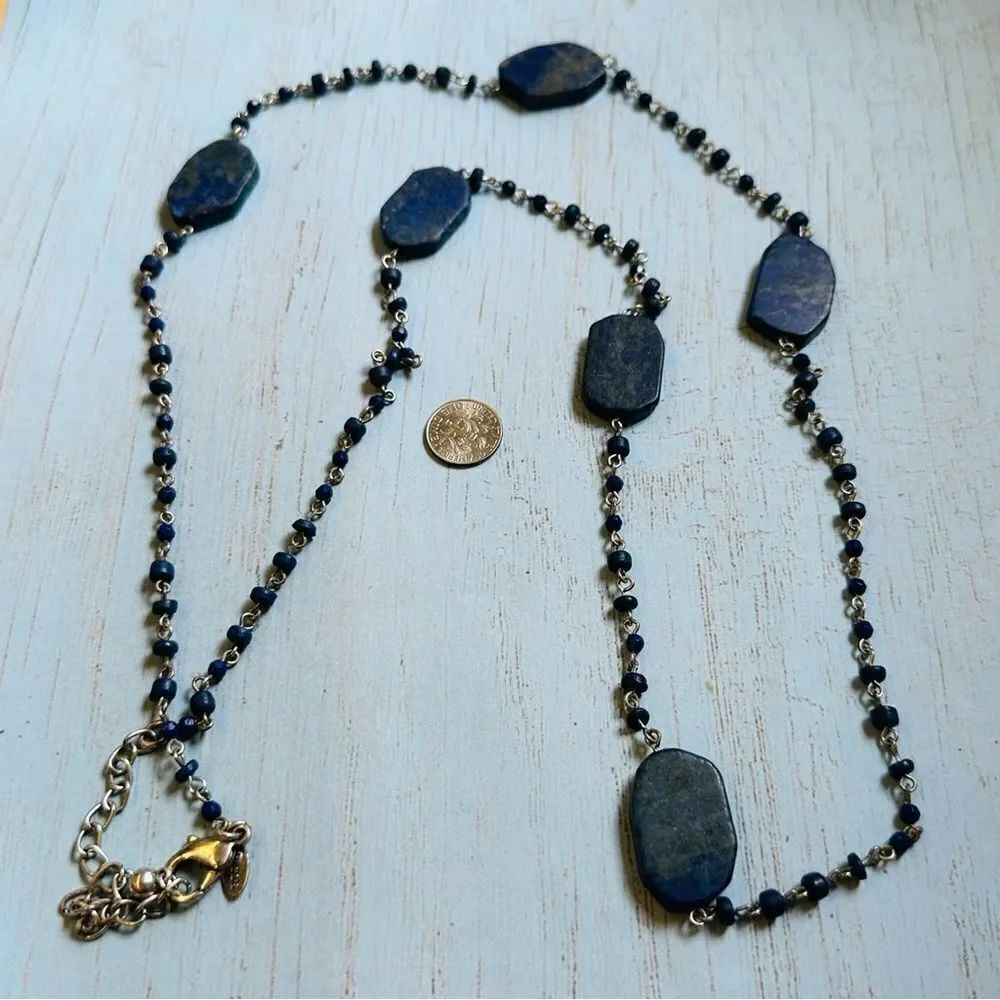 Chicos Blue Lapis Silver Long Necklace